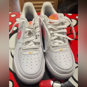 New Nike Kids White Sneakers with Pink and Orange Accents